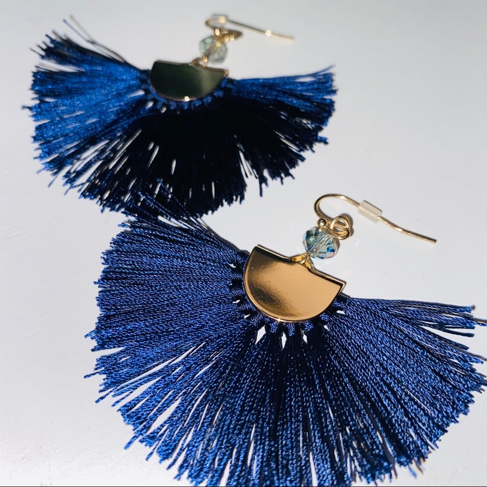 NWOT Navy Fringe Earrings